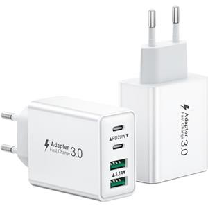LumFocus 2-Pack Caricatore USB C Alimentatore, 40W 4-Porto Rapido Ricarica Presa USB Tipo C Caricabatterie Spinotto Multiplo USB Carica Spina Caricatore per iPhone 16 15 14 13 12 11 Pro Max XS XR SE,Samsung