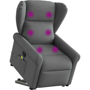 vidaXL Poltrona Alzapersona Massaggi Reclinabile Grigio Scuro Tessuto, poltrona reclinabile, poltrona alzapersona, poltrona a rialzo