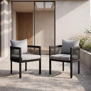 Ya-Home Set di 2 Sedie da Giardino, Poltrone Rotonde per Patio con Schienale a Intreccio in Corda Aperto, Sedie da Esterno Moderne con Rivestimento in Tessuto, Ideali per Balconi e Cortili, Grigio