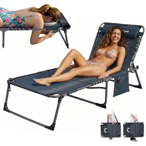 KingCamp Lettino Prendisole Pieghevole con Foro per Lettura, Sdraio da Giardino 5 Posizioni Regolabili, Sedia a Sdraio Portatile con Cinghia, Lettino Sole per Spiaggia Terrazza Piscina Campeggio
