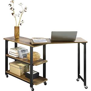 SoBuy New Tavolino da caffè con ruote Tavolino a forma di L con 2 ripiani, Scrivania ad angolo Stile industriale, L133xP69xA30cm, FWT83-PF(Marrone)