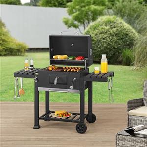 casa.pro Barbecue Portatile a Carbonella Carrello BBQ in Acciaio con Coperchio e Termometro Integrato Ripiani Cassetto per Ceneri Griglia da Giardino Picnic 105 x 135 x 47,5 cm
