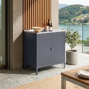 casa.pro Armadio da Giardino Mobile Organizzatore da Esterno 92 x 80 x 50 cm Armadietto in Acciaio con 2 Ante e Ripiano Piedini Regolabili per Livellare - Grigio Scuro Opaco