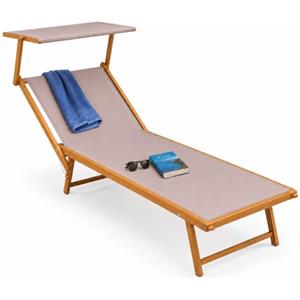 BAKAJI Lettino Prendisole Pieghevole da mare Stabilimento Spiaggia Professionale Struttura in Alluminio 180 x 60 x40/90 cm Sdraio Mare Spiaggia Piscina con tettuccio Parasole (Effetto Legno Tortora)
