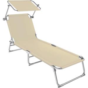 tectake® Lettino Prendisole Pieghevole, 190 x 68 x 111 cm, Sedia a Sdraio con Parasole, Cuscino e Maniglia per Trasporto, Schienale Regolabile in 4 Posizioni, Traspirante ed Impermeabile - Beige