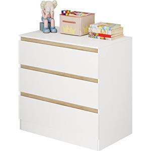 WOLTU Fasciatoio, Cassettiera con 3 Cassetti, Cambio Pannolini Senza Mal di Schiena, Guardaroba per Vestiti, 80x48x78cm, Bianco+Rovere