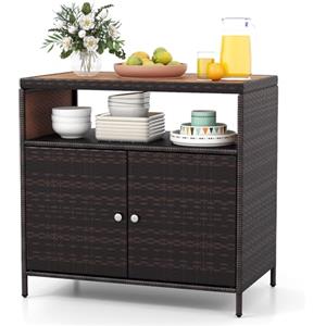 GIANTEX Armadietto da Giardino in Rattan con Piano di Lavoro e Scaffale, Ideale per Esterni, Giardino, Balcone e Piscina, 90 x 53 x 66 cm.