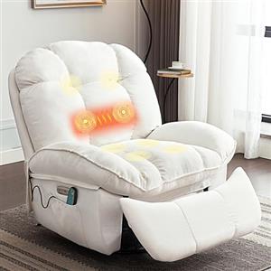 LONXIU Poltrona Relax Elettriche, Poltrona Rilassante con Riscaldamento Massaggiante, con Porta di Ricarica USB-A e USB-C per Camera da Letto, Salotto, Sala Studio (Bianco)