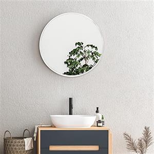 [en.casa] Specchio Rotondo da Parete Ø 60 cm Specchio Bagno Tondo Specchio con Cornice in Alluminio Specchio da Muro per Ingresso, Camera da Letto - Bianco Opaco
