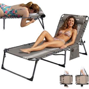 KingCamp Lettino Prendisole Pieghevole con Foro per Lettura, Sdraio da Giardino 5 Posizioni Regolabili, Sedia a Sdraio Portatile con Cinghia, Lettino Sole per Spiaggia Terrazza Piscina Campeggio