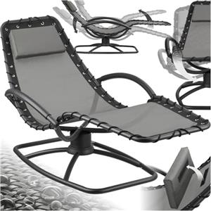 tectake® lettino prendisole ergonomico da giardino, sedia a sdraio reclinabile, poltrona a dondolo da esterno, lettino relax con poggiatesta, textilene traspirante, terrazzo, balcone - Grigio