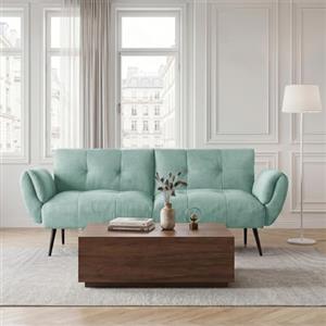 JIEXI Divano letto convertibile a 2 posti, rivestimento in tessuto verde chiaro, schienale regolabile, larghezza 150 cm, capacità 230 kg
