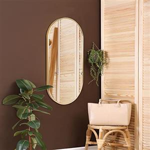 [en.casa] Specchio Ovale da Parete 40 x 80 cm Specchio Bagno a Fissaggio Verticale - Orizzontale con Cornice in Alluminio - Color Oro