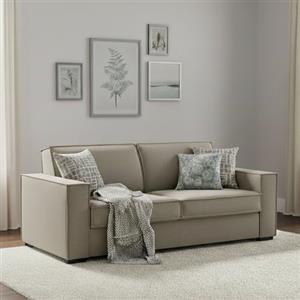 Dmora Talamo Italia - Divano letto 2 posti Abigail, Sofà Soggiorno apertura girevole, Tessuto imbottito, Braccioli standard, 100% Made in Italy, Cm 200x95h90, Tortora