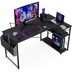 BEXEVUE Scrivania ad Angolo Computer - 120x70 cm Scrivania a Forma L Ripiani Portaoggetti, Tavolino Angolare Reversibile, Scrivania Gaming Gamer Informatica, Studio Gioco Lavoro Casa Camera da Letto