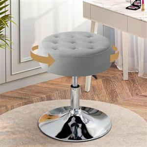 Ckaff Sgabello da Trucco, Sgabello Rotondo Girevole Regolabile in Altezza, Sgabelli Toeletta Trucco Sgabelli Basso da Bar, Sedia da Cucina in Velluto per Camera da Letto Soggiorno, Grigio chiaro