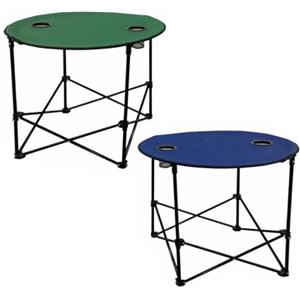 EMPOTEC Tavolino Tavolo Rotondo Pieghevole Salvaspazio da Campeggio Esterno Giardino 2 Portalattine Completo di Sacca Trasporto Dimensione h70xØ60cm Struttura Colori Assortiti Verde/Blu (1PZ)