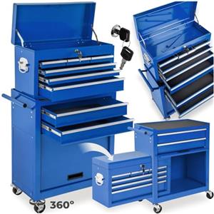 tectake Carrello portautensili porta attrezzi officina con ruote | Bauletto estraibile impilabile e mobile | -disponibile in diversi colori- (Blu | Nr. 402804)