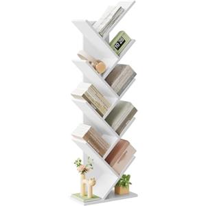 EUGAD Libreria ad Albero Moderna Scaffale Salvaspazio a 9 Ripiani in Legno Porta Libri per Soggiorno Camera Studio Bianco, 40x20x127cm