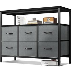 ODK Cassettiera Como Camera da Letto, Contiene 6 Cassetti Grandi Cassettiera Cameretta,Comò Camera da Letto Cassettiere e Credenze Per Soggiorno, 100 x 30 x 84cm, Nero, (Nessuna presa o porta USB)