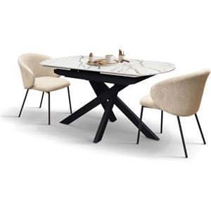 PAZZO DESIGN Tavolo Allungabile Denise Ovale Rotante, Ceramica, Gambe in Metallo Nero, Calacatta Gold, Cucina, Soggiorno, 140 x 90 x h76.5 cm - id_2356
