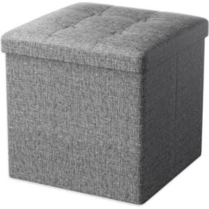 Oak & Tea Pouf pieghevole con contenitore, poggiapiedi pieghevole con contenitore, sgabello per fasciatoio, poggiapiedi con coperchio, per camera da letto e soggiorno, grigio, 30 x 30 x 30 cm