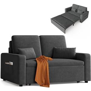 Xbro Divano Letto 2 Posti Convertibile in Ciniglia, Struttura in Metallo, con Materasso Spesso, 2 Cuscini e Tasche Laterali, Divano Salvaspazio per Soggiorno, Camera e Ospiti, 147 × 196 × 87 cm