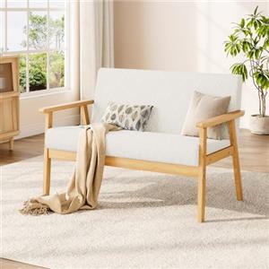 Dripex Divano a 2 posti, con cornice in legno, piccolo divano lounge da 2 pezzi, moderno e scandinavo, in velluto Teddy, per soggiorno, camera da letto, ufficio, Bianco