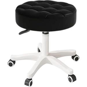 HDHNBA Sedia girevole compatta con rotelle e puleggia rotonda in pelle PU, altezza regolabile, design girevole, sedia da ufficio per disegnatori, sgabello da salotto SPA, sedia da ufficio per casa