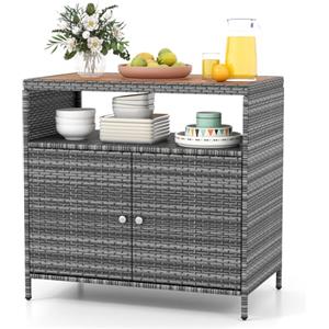 GIANTEX Armadietto da giardino, credenza in rattan, armadio portaoggetti con piano di lavoro e mensola, armadio per giardino, balcone e piscina, 90 x 53 x 86 cm, grigio
