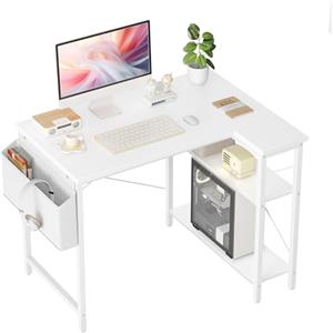 BEXEVUE Scrivania a forma di L - 100x70 cm Tavolo da gaming con scomparti, Tavolo angolare per PC reversibile, Tavolo da gioco angolare per studio, lavoro, casa, camera da letto, bianco