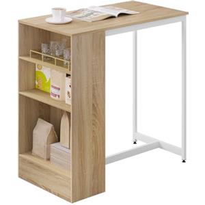 WOLTU Tavolo da Bar Con 3 Ripiani Aperti, Cucina Alto Con Struttura in Metallo, Bancone da Casa in Legno e Metallo, Legno Chiaro e Bianco, 91x49x91cm