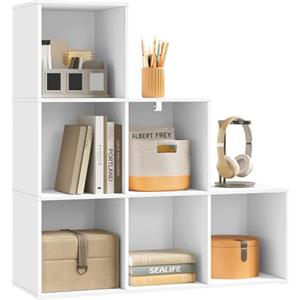 WOLTU Libreria con 6 Cubi, Scaffale con Scomparti Aperti per Libri, Decorazioni, Piante, Legno Ingegnerizzato Bianco, Camera da Letto, Soggiorno, Ufficio, 90x30x90cm, SK061ws