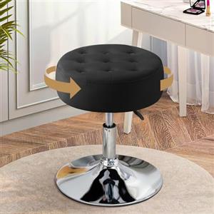 Ckaff Sgabello da Trucco, Sgabello Rotondo Girevole Regolabile in Altezza, Sgabelli Toeletta Trucco Sedia Basso da Bar, Sedia Cucina in Velluto per Camera da Letto Soggiorno Salone, Nero