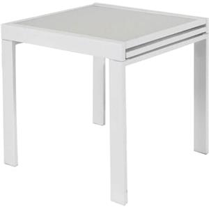 milani home - tavolo da pranzo allungabile 90-180 x 90 x 75 cm, bianco, vetro e acciaio