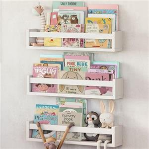 NATURE SUPPLIES Set 3 Mensole da Parete in Legno Massello Bianco - Camera Bambini - Ideali per Libri e Giocattoli