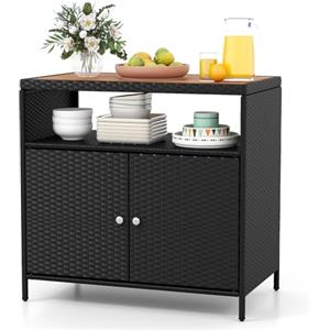 GIANTEX Armadietto da Giardino in Rattan con Piano di Lavoro e Scaffale, Ideale per Esterni, Giardino, Balcone e Piscina, 90 x 53 x 66 cm