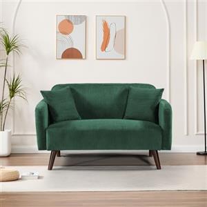 [en.casa] Divano a 2 Posti di Seduta con Rivestimento in Velluto a Corde Telaio in Legno Sofa Relax Imbottito con Braccioli Schienale e 2 Cuscini per Soggiorno Salotto - Verde