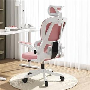 HDHNBA Sedia da Ufficio in Rete,Sedia da Gioco Ergonomica con Schienale Alto,Rotelle e Poggiatesta Regolabile,Braccioli Ribaltabili Comfort per Casa,Camera da Letto,Studio(Rosa)