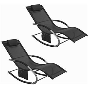 SoBuy Set di 2 Sedie a Dondolo da Esterno in Textilene Nero con Telaio in Metallo, 150x63x87cm, Portata Fino a 150kg - Lettino Prendisole per Terrazza, Piscina, Patio, OGS28-SCHx2