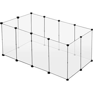 EUGAD Recinto per Piccoli Animali, 12 Pannelli 50x70cm Trasparente Recinto per Cani da Interno in PP, Gabbia Porcellino d'India, DIY Recinzione per per Conigli, Criceti, Cucciolo 200x100x70cm