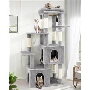 Globlazer Tiragraffi per Gatti Grandi Maine Coon con 2 Extra-large Grotte 45 * 40 * 35, Piattaforma Imbottiti, Pali in Sisal, Stabile Albero Gatti 156 cm per Grandi Gatto Adulti (F61, Grigio Chiaro)
