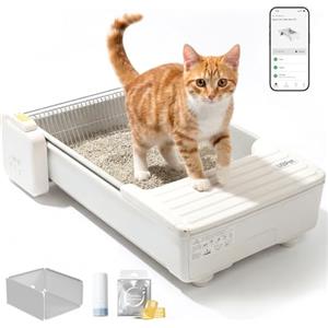 UBPET C31 Lettiera Autopulente per Gatti, Lettiera Aperta Autopulente con Controllo App, Deodorizzatore, Sistema a Doppio Rastrello, Grande Capacità, per Più Gatti