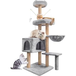 HOMIDEC Tiragraffi per Gatti,145cm Alberi tiragraffi,tiragraffi gatto stabile multilivello,Alberi per attività per gatti con 7 pali in sisal, 5 piattaforme, 2 nidi per gatti Mobili per animali da interno