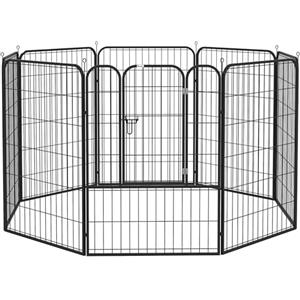 PawHut Recinto per Cani di Grande Taglia a 8 Pannelli Modulabili da 80x1.5x100 cm, Box per Cani e Cuccioli Pieghevole con Porta in Acciaio con 8 Picchetti, Grigio