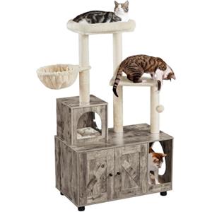 Yaheetech Albero Tiragraffi per Gatti 134,5 cm Mobile per Lettiera Multifunzionale Tutto in Uno Sisal Posatoio Condominio in Legno Grigio Beige/Beige