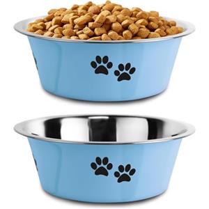 YUDANSI Ciotole per cani 2 pezzi, per cani di taglia media e grande, ciotola per acqua, ciotola per cibo con suola in silicone antiscivolo, ciotola rialzata in acciaio inox (blu, Ø 21 cm, 1560 ml)