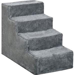 PawHut Scala per Cani a 4 Gradini, 60x35x44 cm Scaletta per Cani e Gatti di 10 KG in Tessuto Vellutato Sfoderabile e Lavabile, Grigio Chiaro