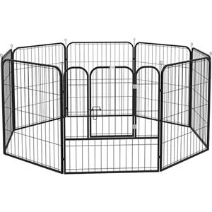 PawHut Recinto per Cani di Media Taglia a 8 Pannelli Modulabili da 80x1.5x80 cm, Box per Cani e Cuccioli Pieghevole con Porta in Acciaio con 8 Picchetti, Nero