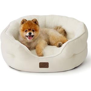 Bedsure Letto per Cani Piccoli Lavabile - Letti Grandi per Gatti da Interno e Cuccioli, Letto Rotondo per Cani di Media Taglia con Fondo Antiscivolo, bianco, 63 x 53 x 20 cm